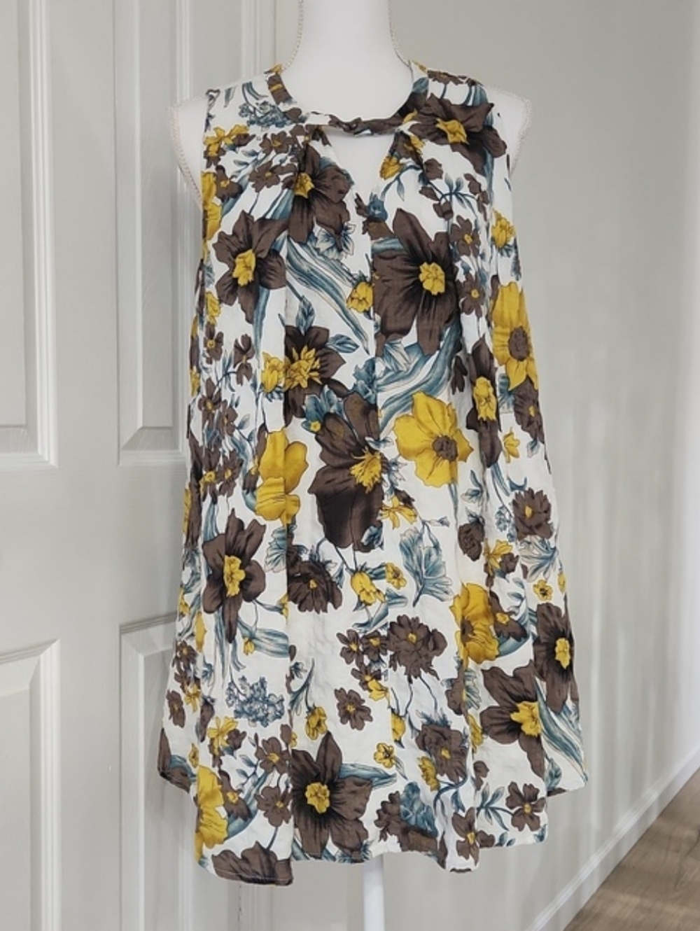 Umgee Floral Flowy A-line Tunic Dress Sleeveless Babydoll Boho Size M